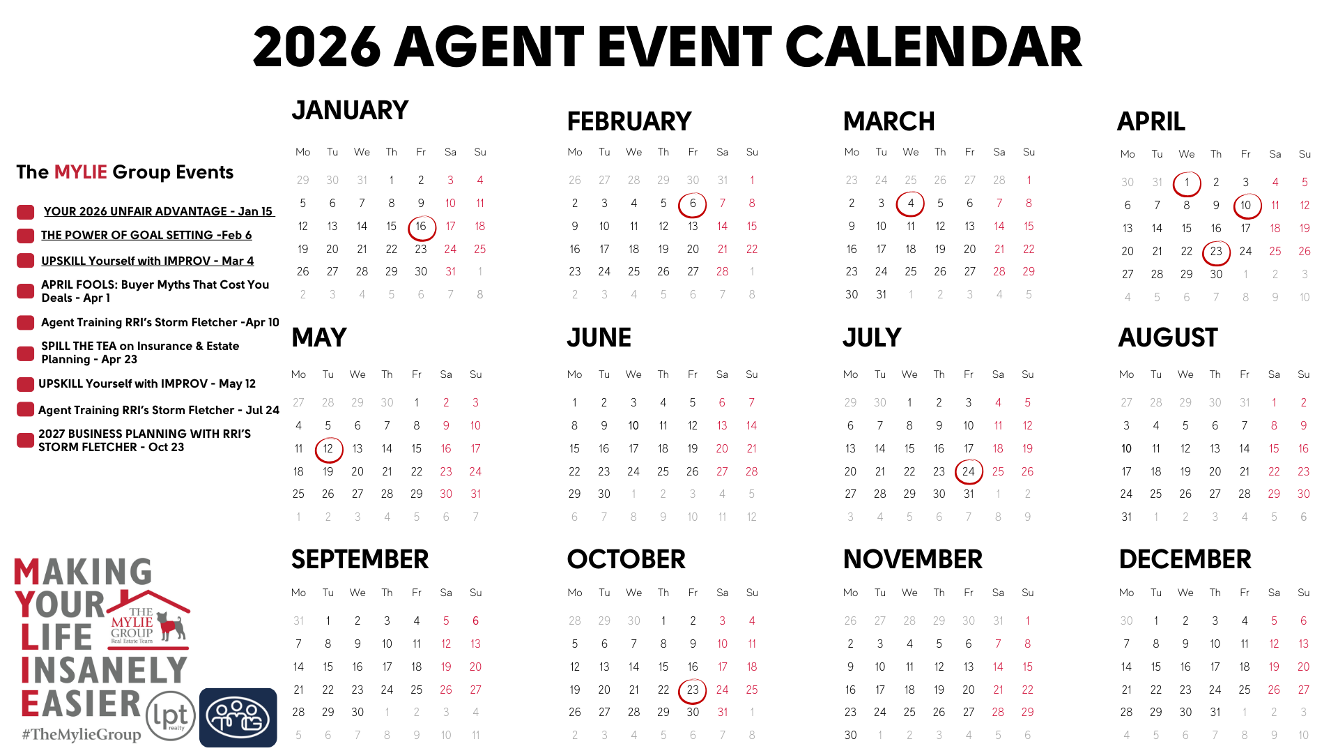 2026 Agent Event Calendar_Final The MYLIE Group Agent Event Calendar 2026